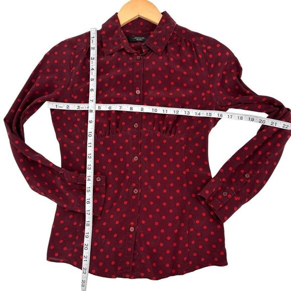 MaxMara burgundy and pink silk polka dot button shirt size 4 - Picture 4 of 7